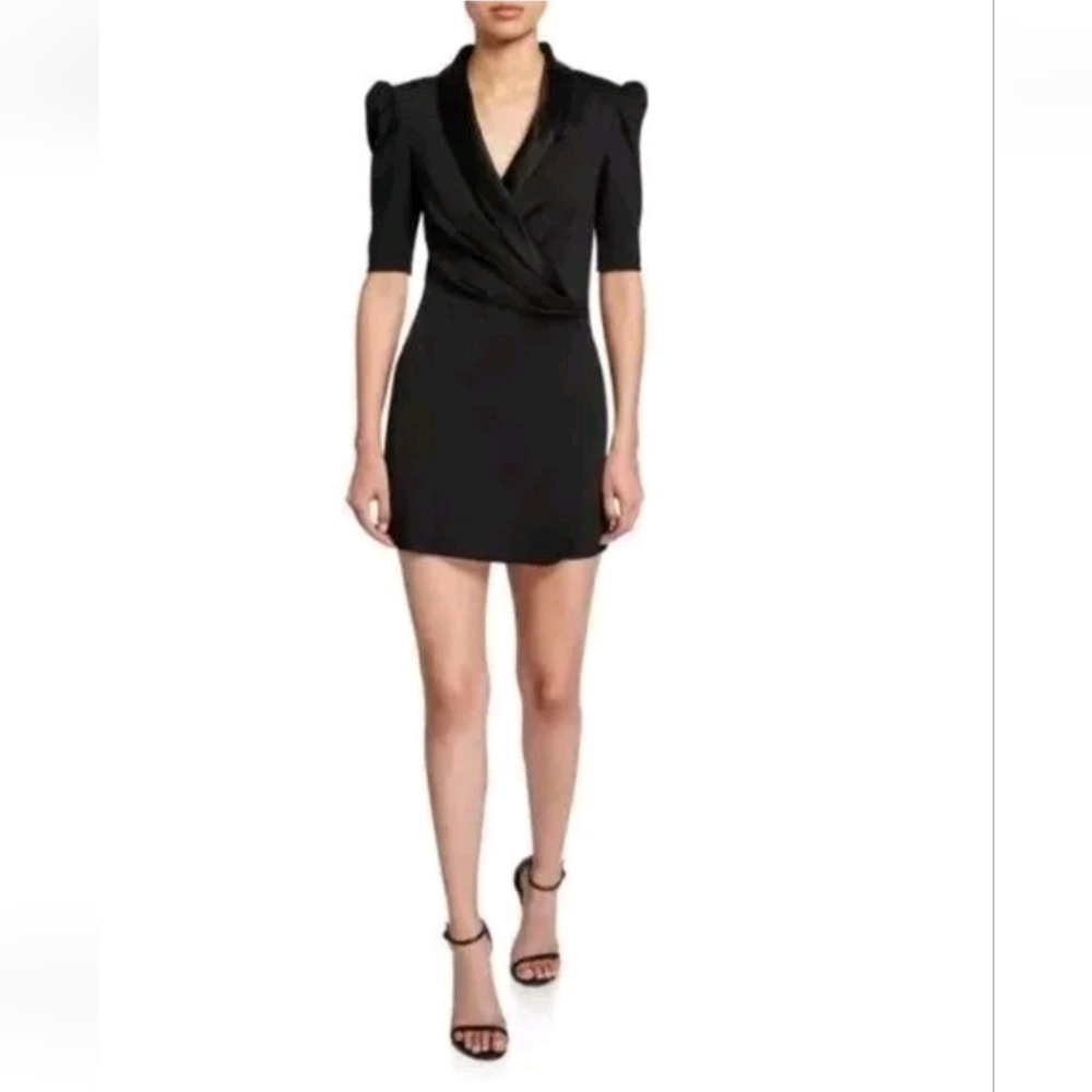 Alice + Olivia Remi Puff Sleeve Wrap Tuxedo Mini Dress Size 4 - Picture 3 of 10